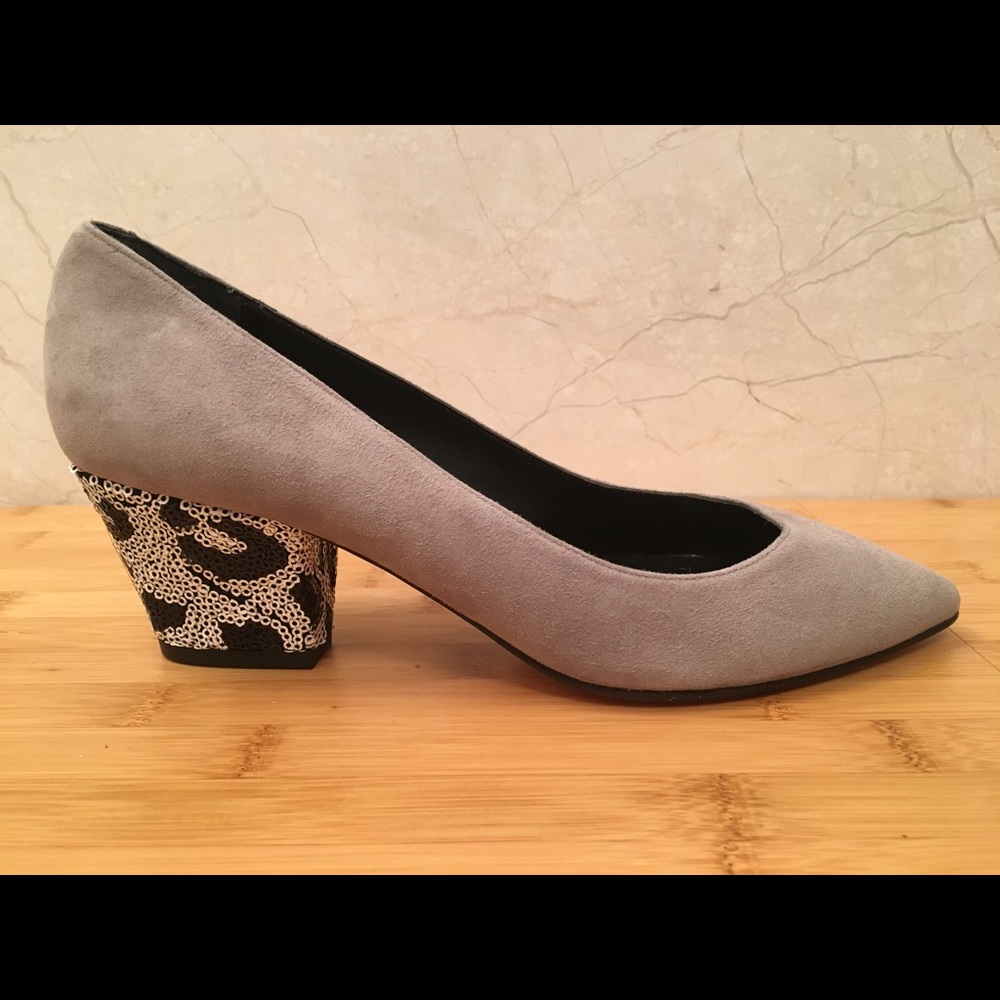 Grey Suede Pump with Sequin Heel